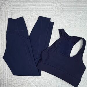 Fabletics PureLuxe High Waisted Leggings Set Deep Navy Blue XXS Bra Pockets